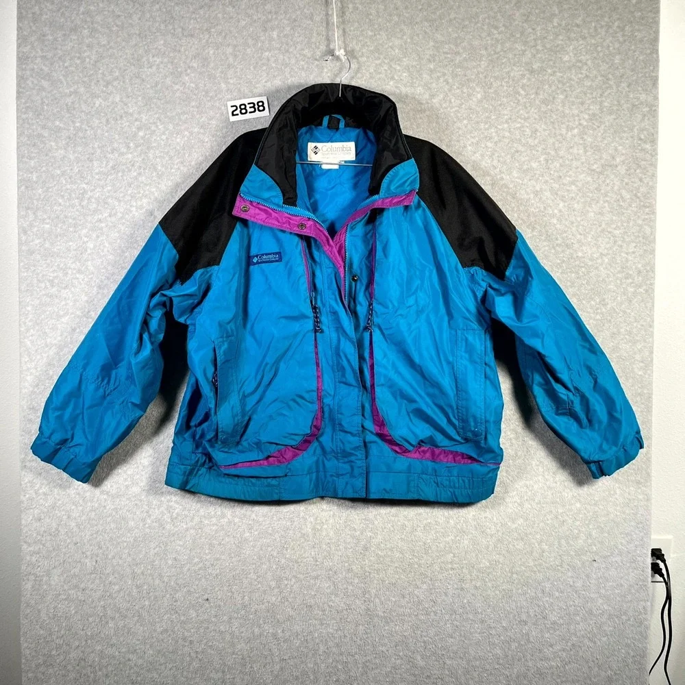 Vintage 90s Columbia Powderkeg Jacket Mens Blue Good Colorblock Retro Skiwear
